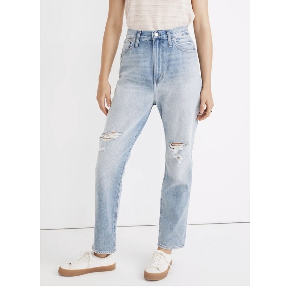 Madewell Mom Jeans Womens 24 Blue Light Wash High Rise Distressed Relaxed Denim